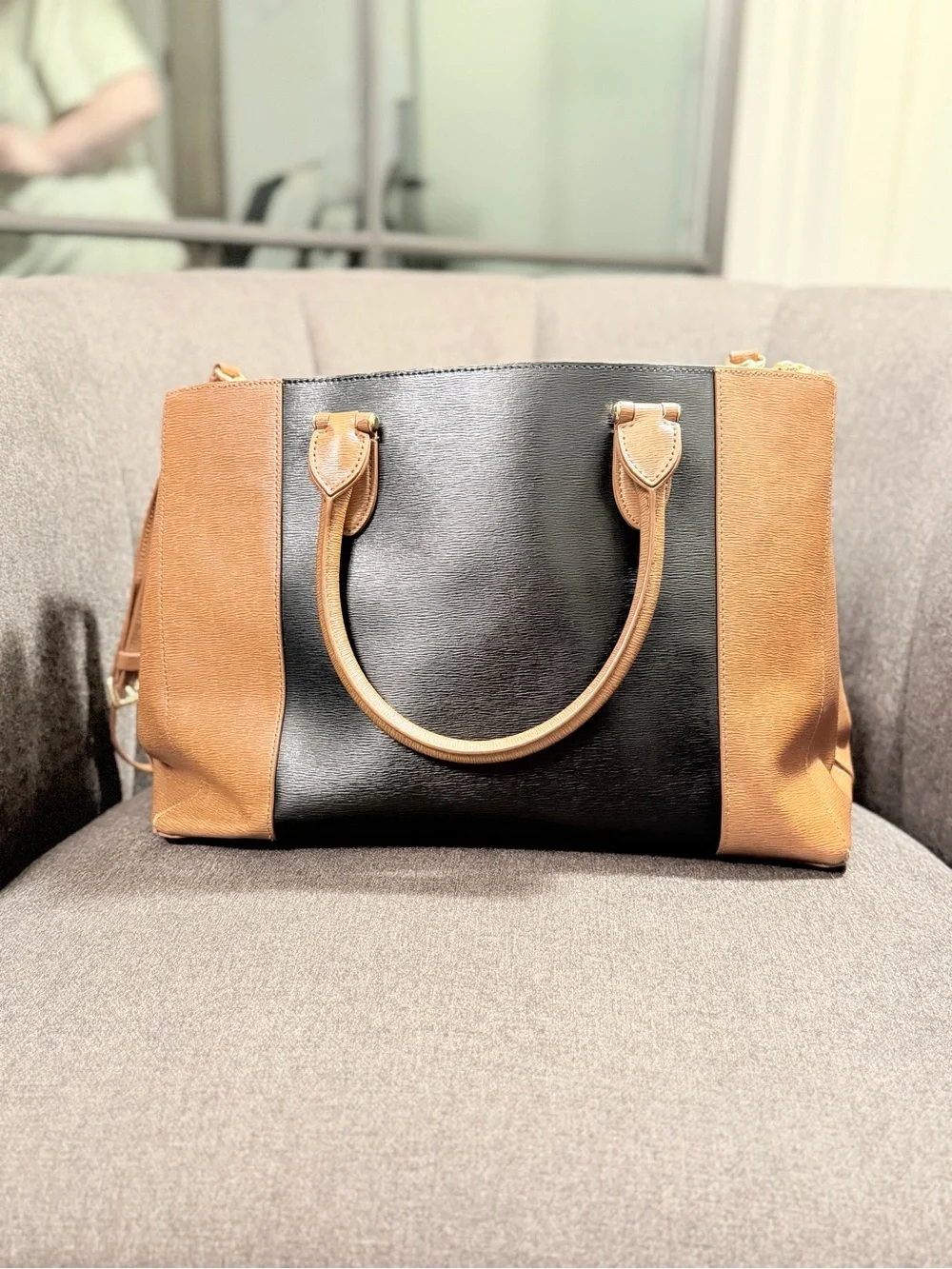 Ralph Lauren Newbury Black and Brown Two-Tone Leather Satchel